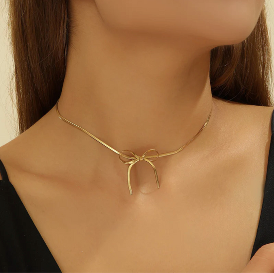 Gold-Plated Infinity Bow Choker Necklace