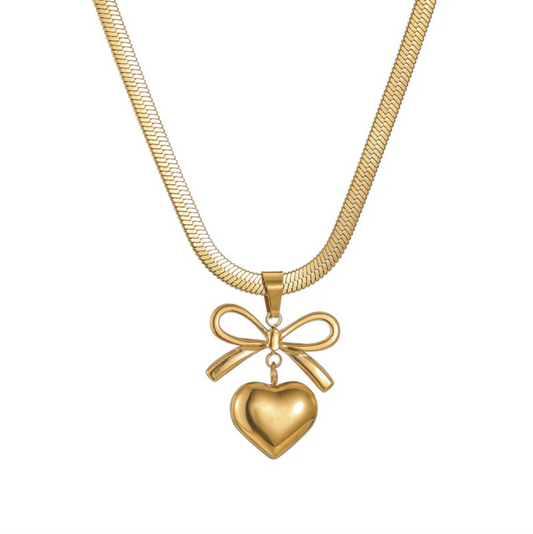 Gold-Plated Bow Knot Heart Necklace