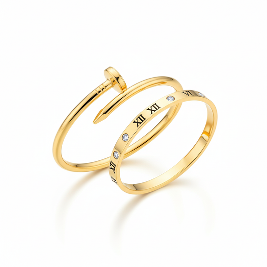 Roma Clou Gold Plated Bangle Bracelets Stack