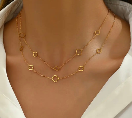 Gold Plated Clover Layered Necklace