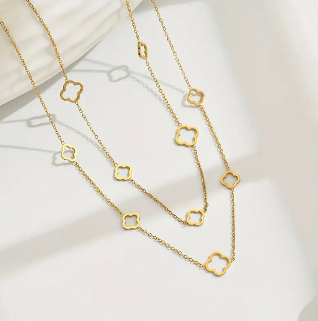 Gold Plated Clover Layered Necklace