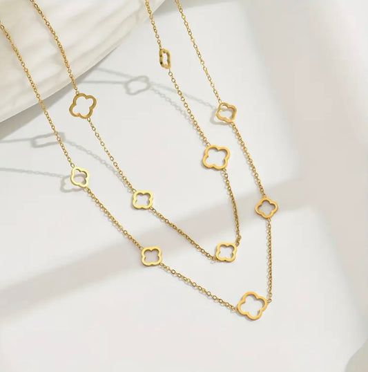 Gold Plated Clover Layered Necklace