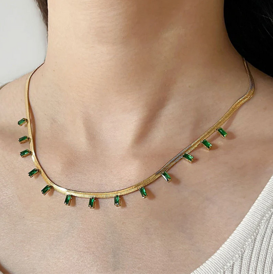 Gold Plated Emerald Droplet Choker Necklace