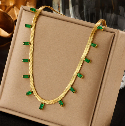 Gold Plated Emerald Droplet Choker Necklace