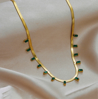 Gold Plated Emerald Droplet Choker Necklace