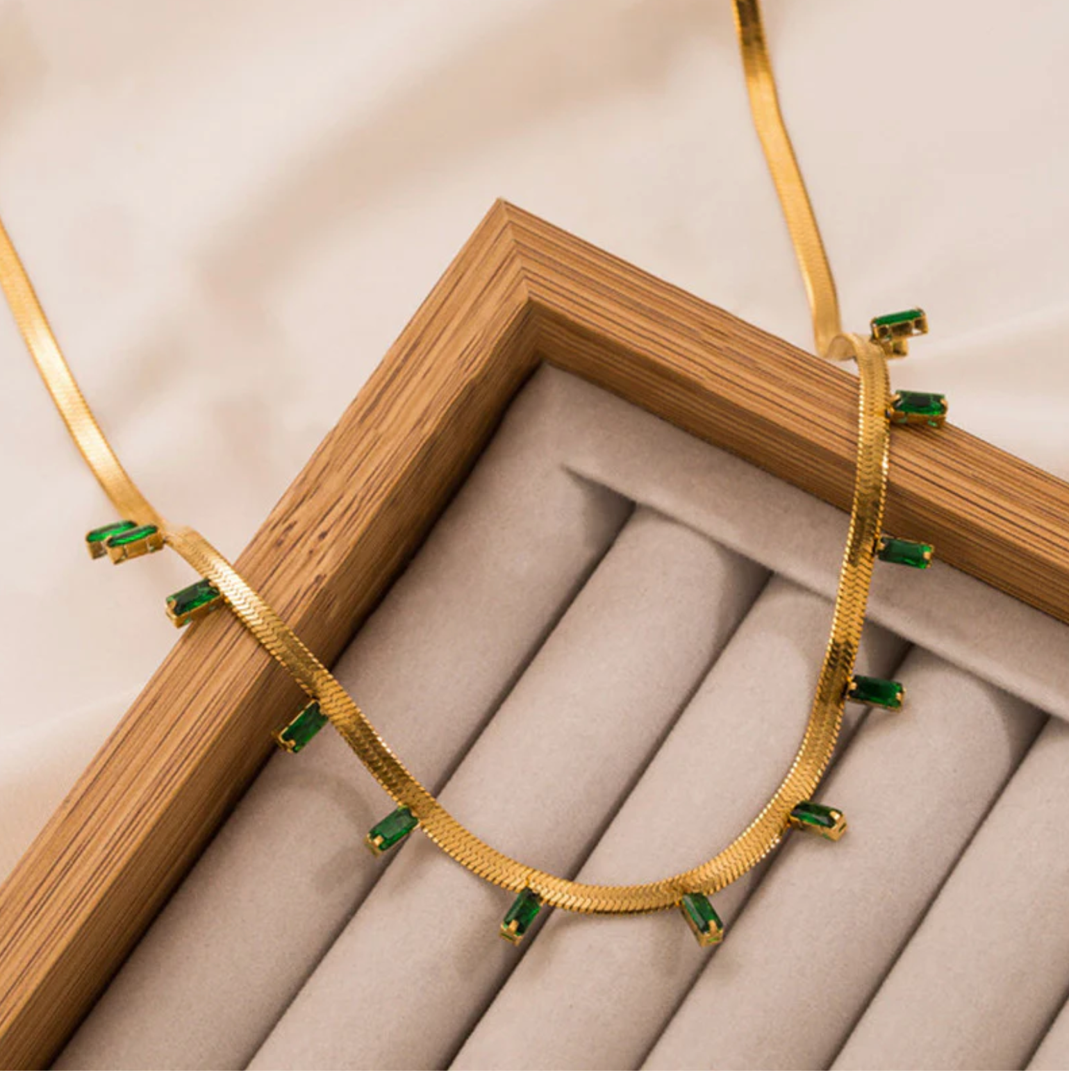 Gold Plated Emerald Droplet Choker Necklace