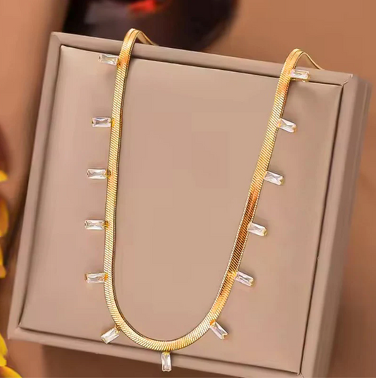 Gold Plated Crystal Droplet Choker Necklace