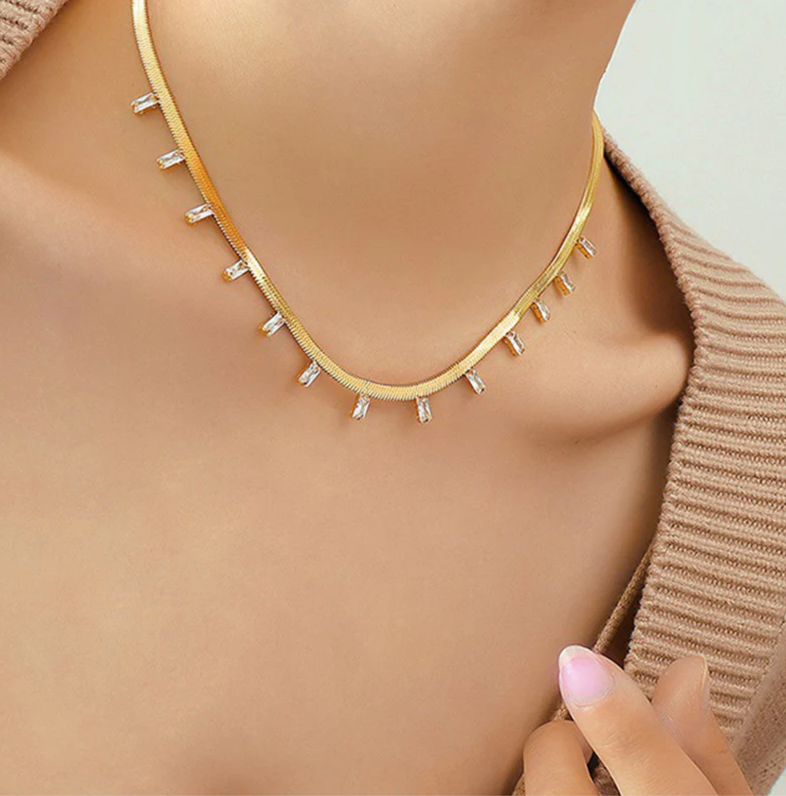 Gold Plated Crystal Droplet Choker Necklace