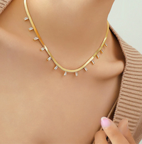 Gold Plated Crystal Droplet Choker Necklace
