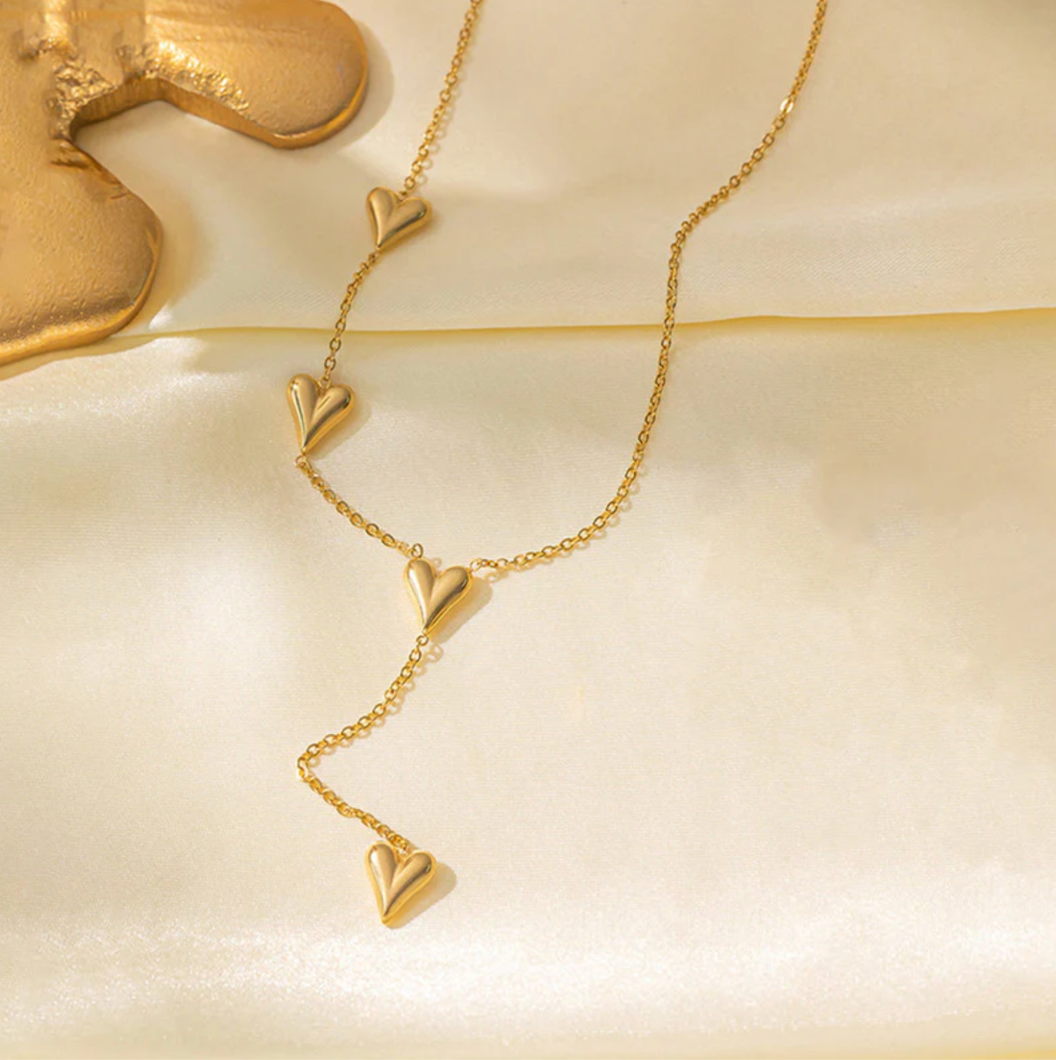 Gold-Plated Linked Hearts Necklace