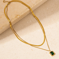 Gold Plated Emerald Duo Layer Necklace