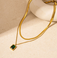 Gold Plated Emerald Duo Layer Necklace