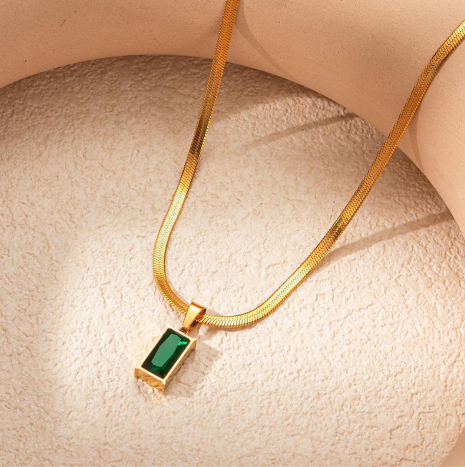 Gold-Plated Emerald  Geometric Glow Pendant