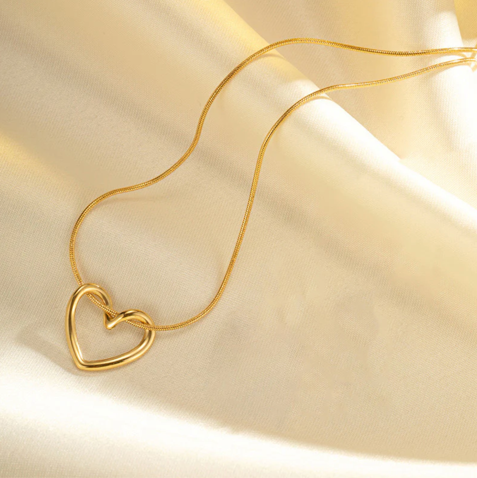 Gold-Plated Open Heart Pendant Necklace