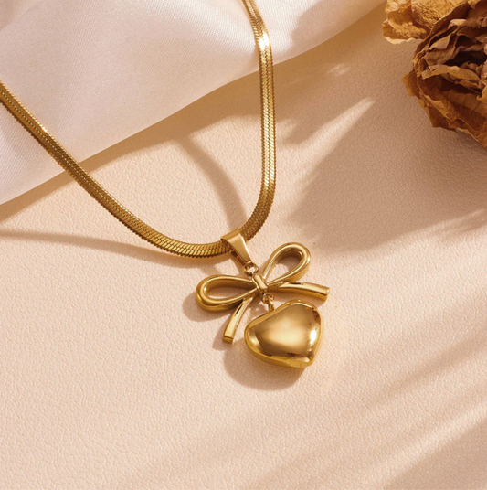 Gold-Plated Bow Knot Heart Necklace