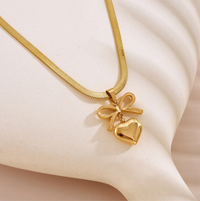 Gold-Plated Bow Knot Heart Necklace