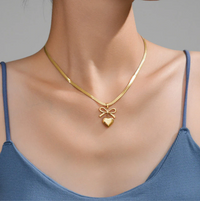 Gold-Plated Bow Knot Heart Necklace
